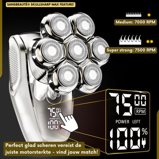 6-in-1 Sansbeauté® SkullSharp MAX Rasierer - Für Männer - Trimmer - Clipper - Gesichts- und Kopfrasierer - Nass- und Trockenrasur - Elektrisch