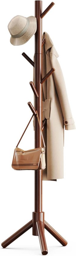 Bayt Garderobe - Stehende Garderobe - Garderobenständer Holz - Garderobenständer - 8 Haken - 175 cm - Braun