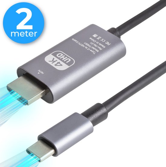 Nuvance - USB C zu HDMI Kabel - 2 Meter - 4K Ultra HD - Geeignet für Telefon, Tablet, Laptop, PC, Beamer & Monitor