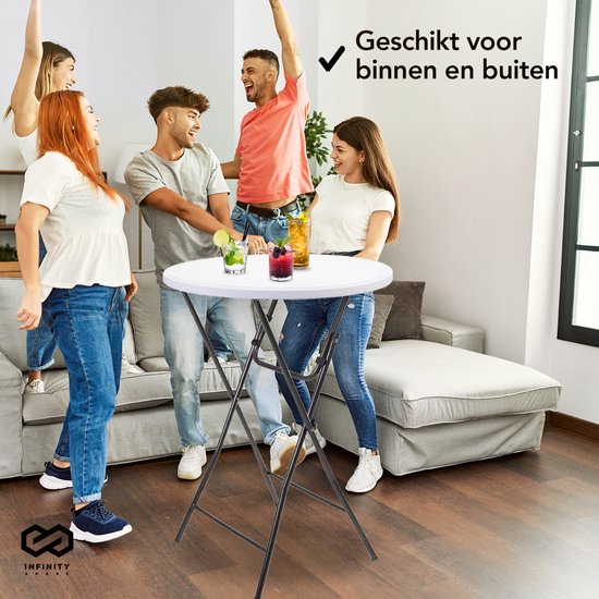 Infinity Goods Stabiler Stehtisch - Partytisch - Stabil und wetterfest - klappbar - 80cm x 110cm - Party - 1 Stück - Weiß/Grau