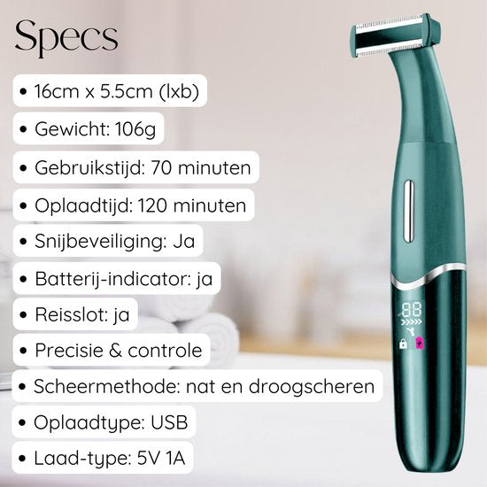 Sansbeauté 4-in-1 Bikini Trimmer - Ladyshave - Gesicht & Körper - USB wiederaufladbar - Classic Green