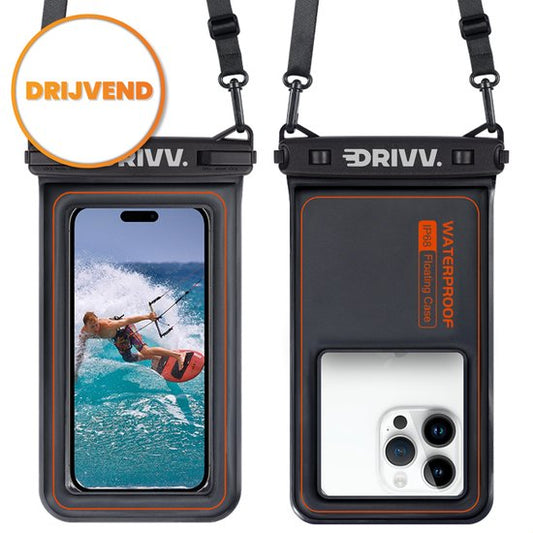 Drivv. Wasserdichte Handytasche - schwimmend - Doppel-Clip-Verschluss - bis zu 6,8 Zoll - Unterwasser-Telefonhülle - Schwarz