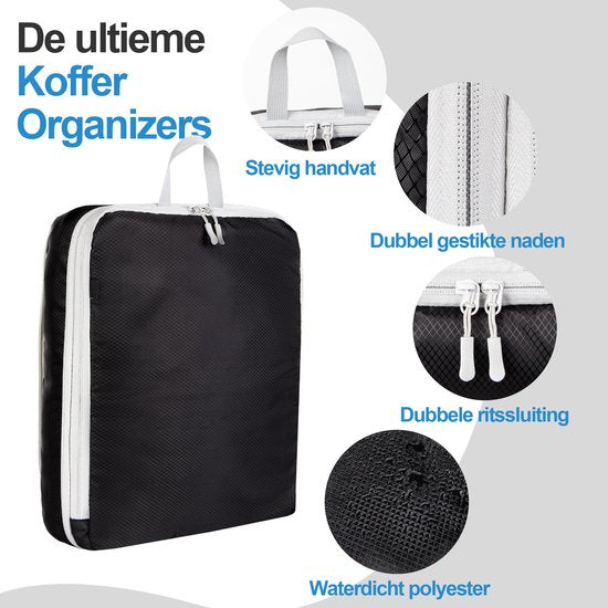 Compression Packing Cubes Set - 5 Stück - Compression Zip - Rucksack / Reisegepäck / Koffer Organizer - Schwarz - Saaf
