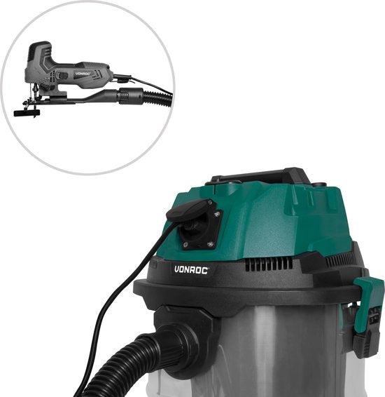 VONROC Nass- und Trockensauger / Staubsauger - 1400W - Einschaltautomatik - Blasfunktion - 20L Edelstahlbehälter - 3m Schlauch - 6m Netzkabel