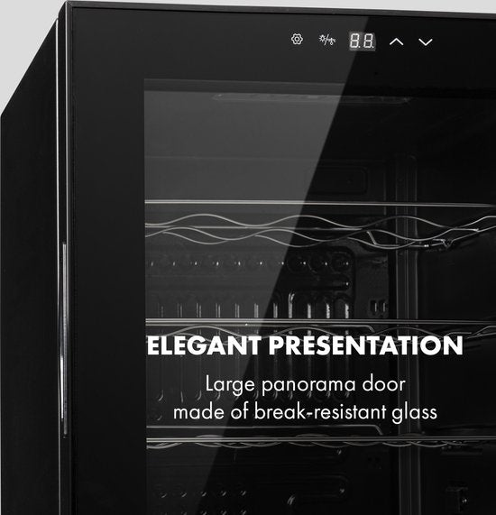 Klarstein Shiraz 28 Uno Weinkühlschrank – 74 Liter – Platz für 28 Flaschen – mit Touch-Bedienung – Temperaturbereich 5–18 °C – Schwarz