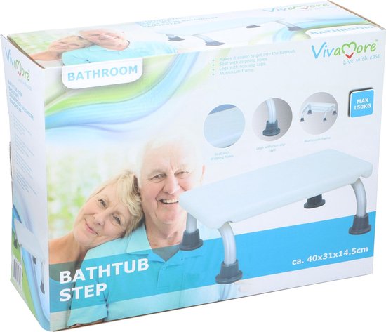 Vivamore Badetreppe - max 150 kg - 40 x 31 x 14,5 cm - Weiß
