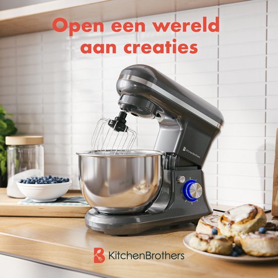 KitchenBrothers Küchenmaschine - Küchenroboter - 5L - Küchenmixer - 1200W - Anthrazit