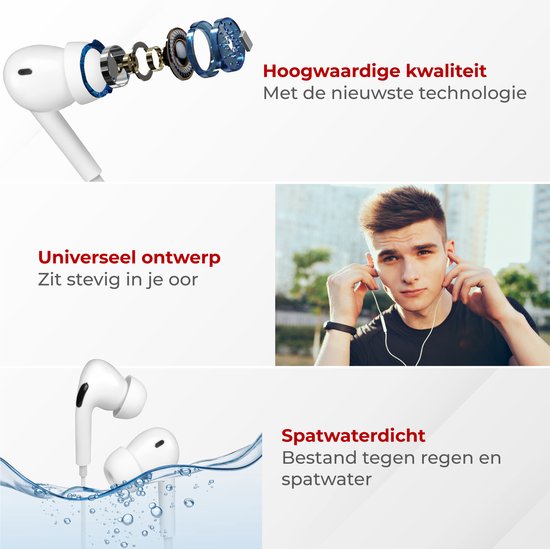 Nuvance - Ohrhörer mit Kabel - USB-C-Anschluss - Ohrhörer mit Kabel - In-Ear-Kopfhörer mit Kabel und Mikrofon - Geeignet für Samsung - Weiß