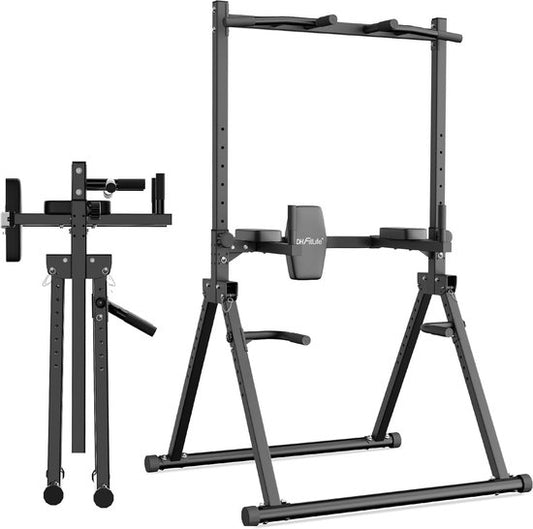 DH FitLife Foldable Power Tower Dip Station bis 210 kg | Freistehende Klimmzugstange mit Dip Bars und Rückentrainer | Power Station Strength Tower