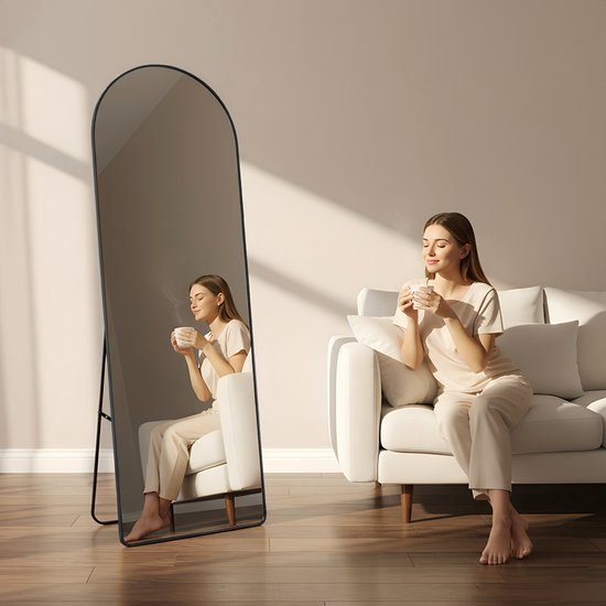 Fraay Pass Mirror 160x55cm - Stehend & hängend - Minimalistischer Wandspiegel - Stehspiegel - Schwarz Matt