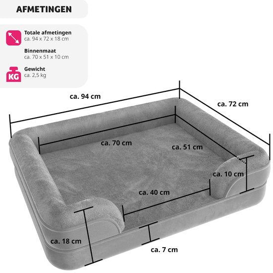 tectake Hundebett - Kissen für große und mittelgroße Hunde - flauschig und waschbar - Hundekorb mit Memory Foam - Hundebox - Hundeliege - Hundekorb - Hundekissen L (91 x 68 x 18 cm)