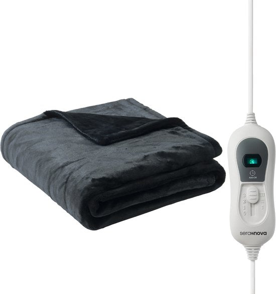 Seranova Electric Blanket Light - 160x120 cm - 1 Person Wärmedecke - Doppelseitiges Fleece - Kuscheldecke - Grau
