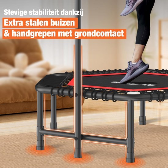DH FitLife Fitness Indoor Trampolin | Ø114cm 45-inch Mini-Trampolin für Cross Jumping | Belastbarkeit 150 KG | Mit 3 verstellbaren Griffpositionen | Stabie