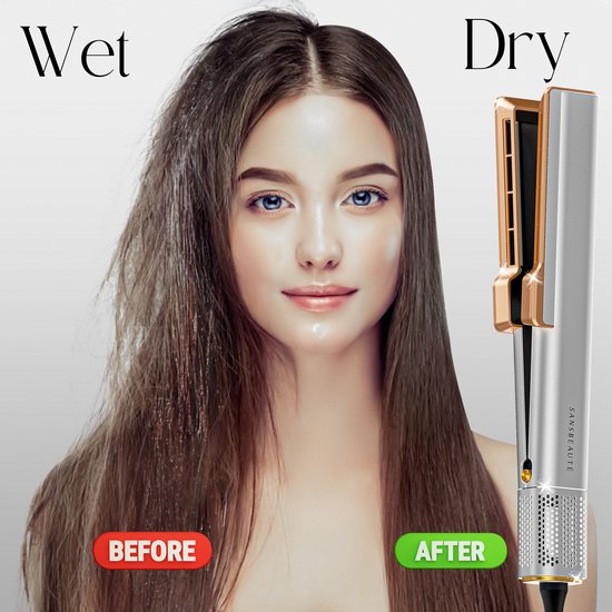 Sansbeauté Sanstraight Glätteisen - 2-in-1 Airstraight - inkl. Haartrockner - 80℃ bis 140℃ - Weiß/Gold