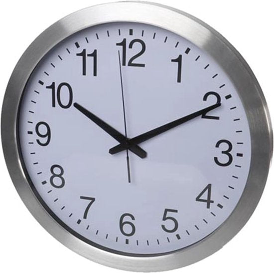 Perel Wanduhr, rund, analog, 40 cm, funkgesteuerte Zeitanzeige (DCF), Aluminium, silber