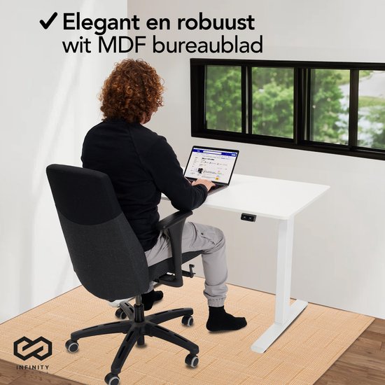 Infinity Goods Zit Sta Bureau - Elektrisch höhenverstellbar (von 70 bis 120 cm) - 120 x 60 CM - Weiß