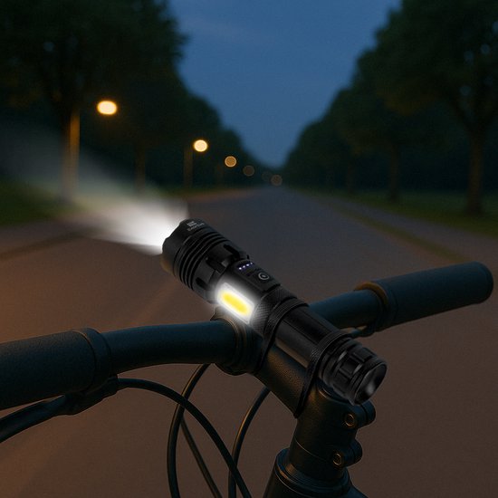 Exortus® Wiederaufladbare LED-Taschenlampe – 5000 Lumen – Langlebig und wasserdicht – 26650-Akku – COB-Beleuchtung – Aufbewahrungsbox – Holster
