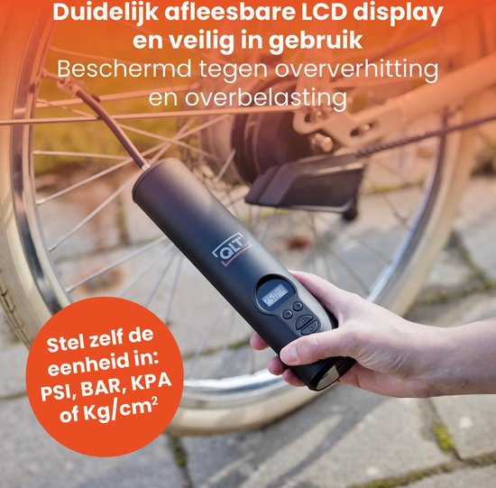 QLT Wireless Air Compressor mit LED-Beleuchtung - Elektrische Pumpe - Inklusive USB-Ladekabel und 4 Aufsätze - 10,3 Bar - LCD-Display - Schwarz