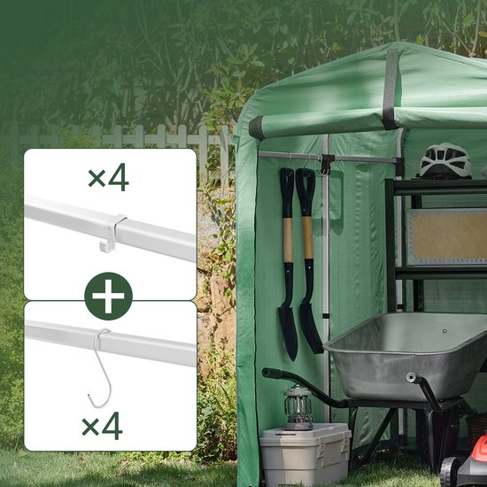 SoBuy KLS11-GR Gerätehaus, Outdoor-Gartenhaus, wasserdicht, Motorhaus mit Haken, Garage für Fahrrad und Werkzeug, Fahrradschuppen, Aufbewahrung und Lagerung, grün, 120 x 176 x 163 cm