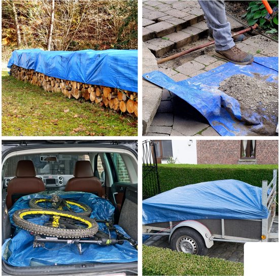 Perel-Abdeckplane, 12 Ösen, verstärkte Ecken, rechteckig, blau/grün, 70 g/m², 2 x 4 m