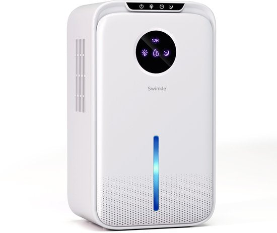 Swinkle Luftentfeuchter - 2.5L - Entfeuchtet bis zu 1L pro Tag - Mit Ionisator & 7-Farben LED - Leise & Energieeffizient - Für Schlafzimmer, Bad & Wohnzimmer - Weiß