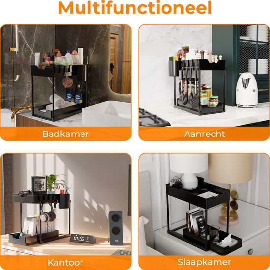 Posity Sink Cabinet Organizer - Kitchen Cabinet Organizer - Sliding Drawer - Cabinet Organizer - Bathroom Organizer - Countertop Organizer - 2 Pull-out Drawers - Black