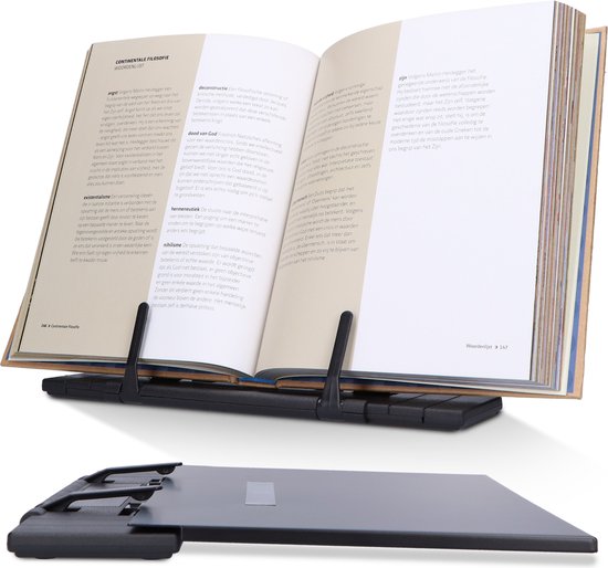 Castagnola Verstellbarer Buchständer - Buchhalter mit 7 Ständern - Kochbuchhalter Metall - Tablet-Halter Schwarz - Rutschfester Leseständer - Buchständer
