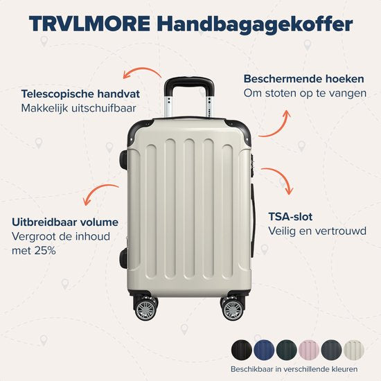 TRVLMORE Handgepäck Koffer - 45L - TSA Zahlenschloss - Leichtgewicht - erweiterbar - Trolley - 54x36x22cm - Champagner