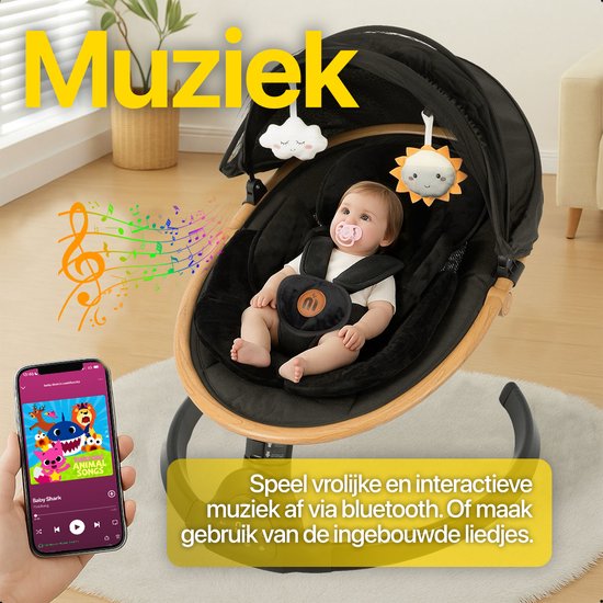 MATTI® - Elektrischer Schaukelstuhl - Babyschaukel - Schaukelstuhl - Babyschaukel - Inkl. Bluetooth & Fernsteuerung