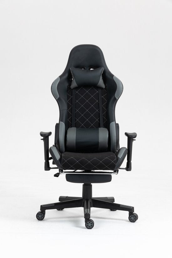 VDD Gaming - Game Chair - Game Chair mit Fußstütze - Game Chair Schwarz - Gaming Chair - Bürostuhl Gaming - Ergonomischer Bürostuhl - Mit Nackenkissen & verstellbarem Rückenkissen - Game Chair mit Fußstütze - Ergonomischer Game Chair - Drehstuhl - Schwarz