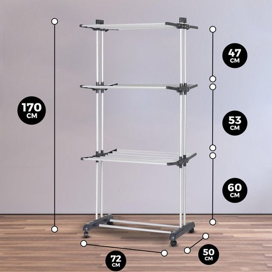 Vonia Wäscheständer - Wäscheständer - Wäscheturm - 3 Lagen - faltbar - 72x50x172 cm - Weiß