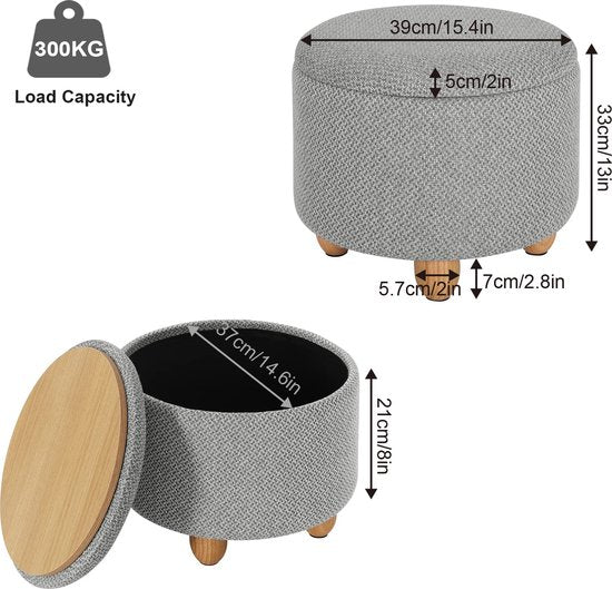 Rootz Hocker - Hocker - Hocker - Ablagefläche - Bank - Hocker - Möbelstück - Hellgrau - Ø39x33 cm