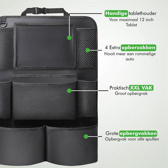 Travelhawk Auto-Organizer - Autositz-Organizer für Kinder - Mit iPad-Halterung - Schwarz