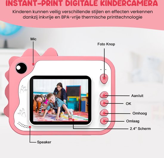 K&L® 3 IN 1 Digitale Kinderkamera + Sofortdruck + Spielkamera - 32GB micro sd Karte - Kamera Kinder - Vlog Kamera mit Spielen - Fotokamera für Kinder - Kleines Spielzeug - Mit Videofunktion - Pink