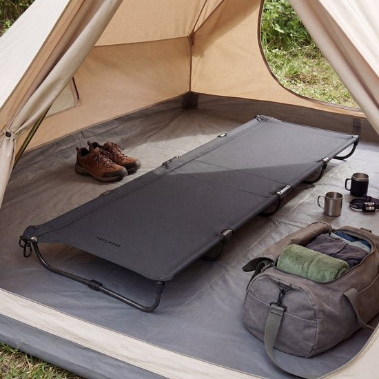 TRVLMORE Feldbett faltbar - 120KG Tragkraft - Campingbett inkl. Tragetasche - Liege 1 Person - Stahlrahmen - 193x66x15 cm - Grau