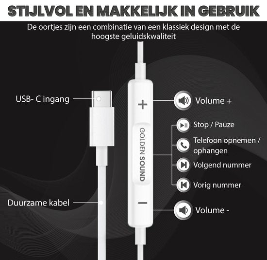 Golden Sound kabelgebundene Ohrstöpsel - Ohrstöpsel mit Kabel und Mikrofon - USB-C-Anschluss