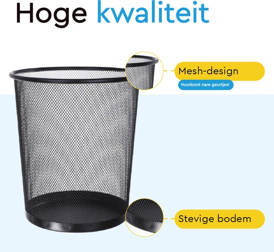 BRASQ 2x Papierkorb rund - Schwarz - 12 Liter - Mülleimer - Abfalleimer - Papierkorb - Metall - 2er Set