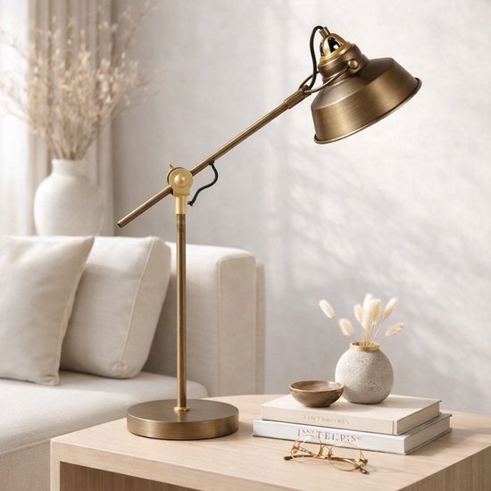 Industrielle Tischlampe „Nove 1321BR“ aus Bronze von Mexlite, 67 cm hoch, mit E27-Fassung und schwenk- und neigbarem Design, ideal für den Innenbereich