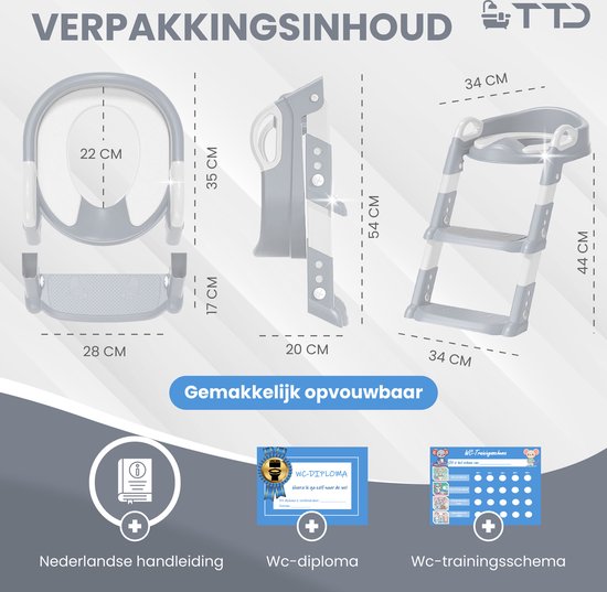 TTD® Töpfchen für Kleinkinder - Toilettentrainer mit Stufe - Toilettentrainer mit Stufe - höhenverstellbar und klappbar - 2 bis 8 Jahre - mit Belohnungssystem und Diplom