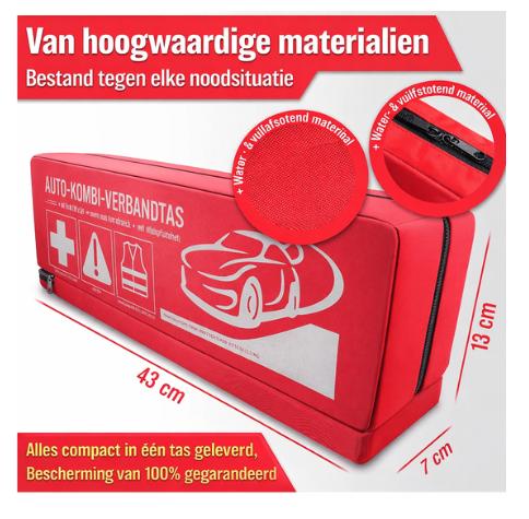 HELDENWERK Auto-Kombi-Tasche (3 in 1) nach aktueller Norm 2026 - inkl. Warndreieck, Warnweste - Verbandskasten Warndreieck-Set Auto-Verbandskasten DIN 13164:2022 (nach deutschem Verkehrsrecht)