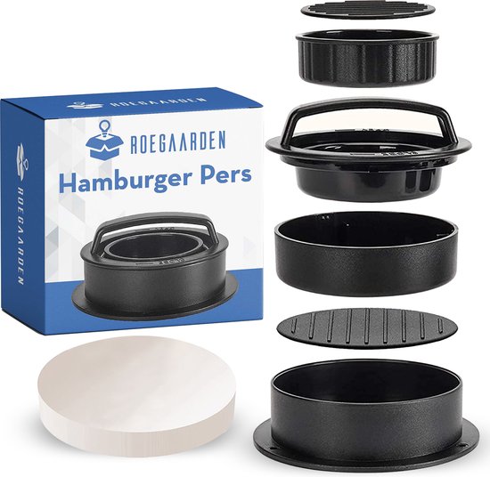 Roegaarden Burgerpresse - Tofu-Presse - BBQ-Zubehör - 100x Wachspapier - Schwarz