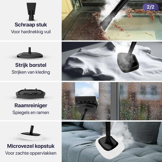 LUMAN 12 in 1 Dampfreiniger UND Händetrockner - Teppichreiniger - Fleckenreiniger - Mit 10 Aufsätzen und 3 Mikrofasertüchern - Reinigt Boden, Sofa, Bad und Teppich - Grau