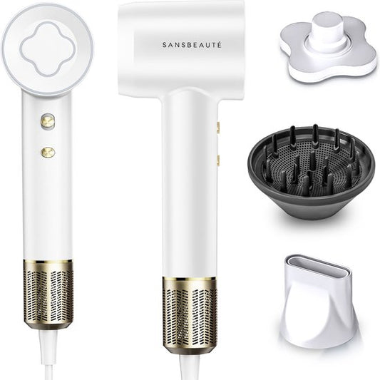 Sansbeauté® Haartrockner mit Diffusor - Locken - 110.000 U/min - Ionen-Haartrockner mit Bürste - 3 Stufen - 3 Aufsätze - Reisehaartrockner - Coolshot - Haartrockner mit Diffusor - Haartrockner - 2000W - EssentiaPRO®
