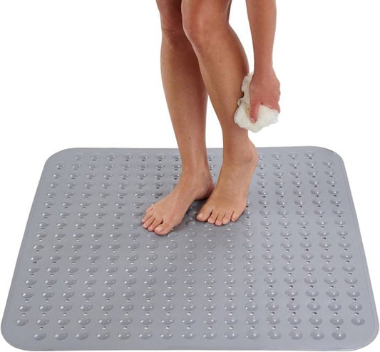Luft Dusch- und Badematte - 48 x 48 cm - Rutschfest - Grau - Mit Saugnäpfen - Geeignet für Bad und Dusche - Sicher und robust
