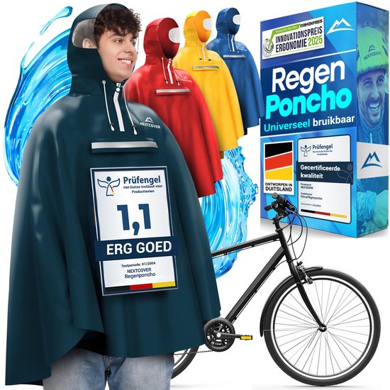 Nextcover Regenponcho Fahrrad für Damen und Herren | Regencape mit AquaShield 2.0 Technologie, wind- und wasserdicht | Ideal zum Radfahren, Wandern und Angeln | Fahrradponcho Erwachsene Unisex Fit | Poncho