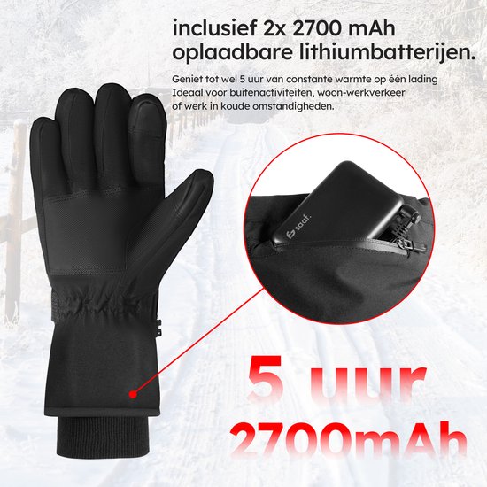 Beheizte Handschuhe - Pro S - 3 Einstellungen - Elektrische Handschuhe - Wasser- und winddicht - Wiederaufladbare beheizte Handschuhe - Schwarz - Saaf Comfort