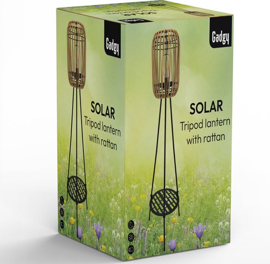 Gadgy Solar Gartenleuchten Stehlampe Terrasse - Außenlampe Solarenergie Balkon & Garten - Stativ Gartenleuchte Led Outdoor mit USB Anschluss - Solar Gartenleuchten - Laterne für Außenbeleuchtung - Gartenleuchten - Rattan