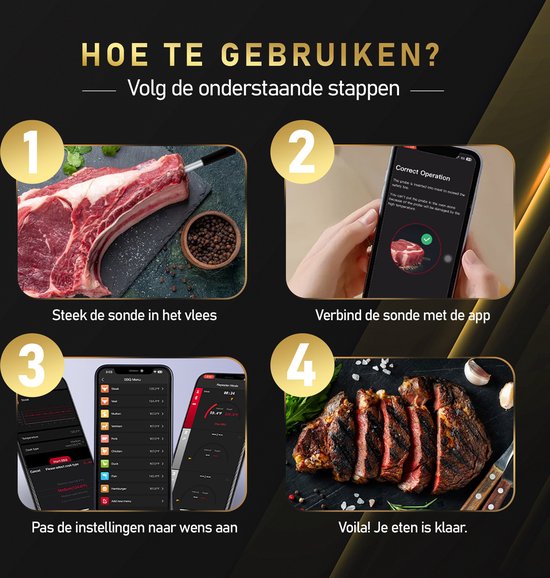 MostEssential Smart Meat Thermometer - Drahtlos - 80M Reichweite - 36 Stunden Betriebszeit - Bluetooth 5.2 - 2000mAh Batterie - Doppelsonde Edition