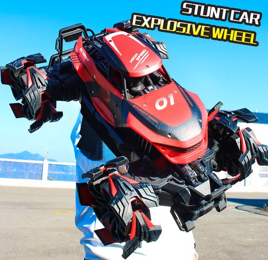 Monster Truck Explosive Wheels Stunt Car Fahrzeug - 2 Batterien - rot