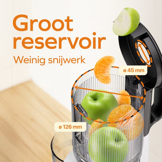 KitchenBrothers Slowjuicer - Vertikal - Entsafter - Gemüse- und Obstpresse - 126 mm - 750 ml - Perlweiß / Weiß